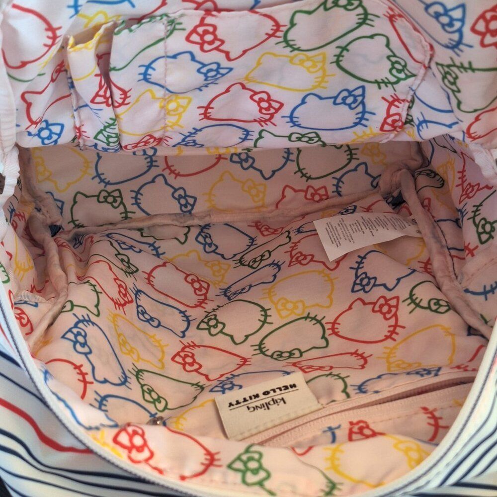 NEW Kipling X Sanrio Hello Kitty Striped Matta Backpack with Kitty Charm Retired - Picture 6 of 12